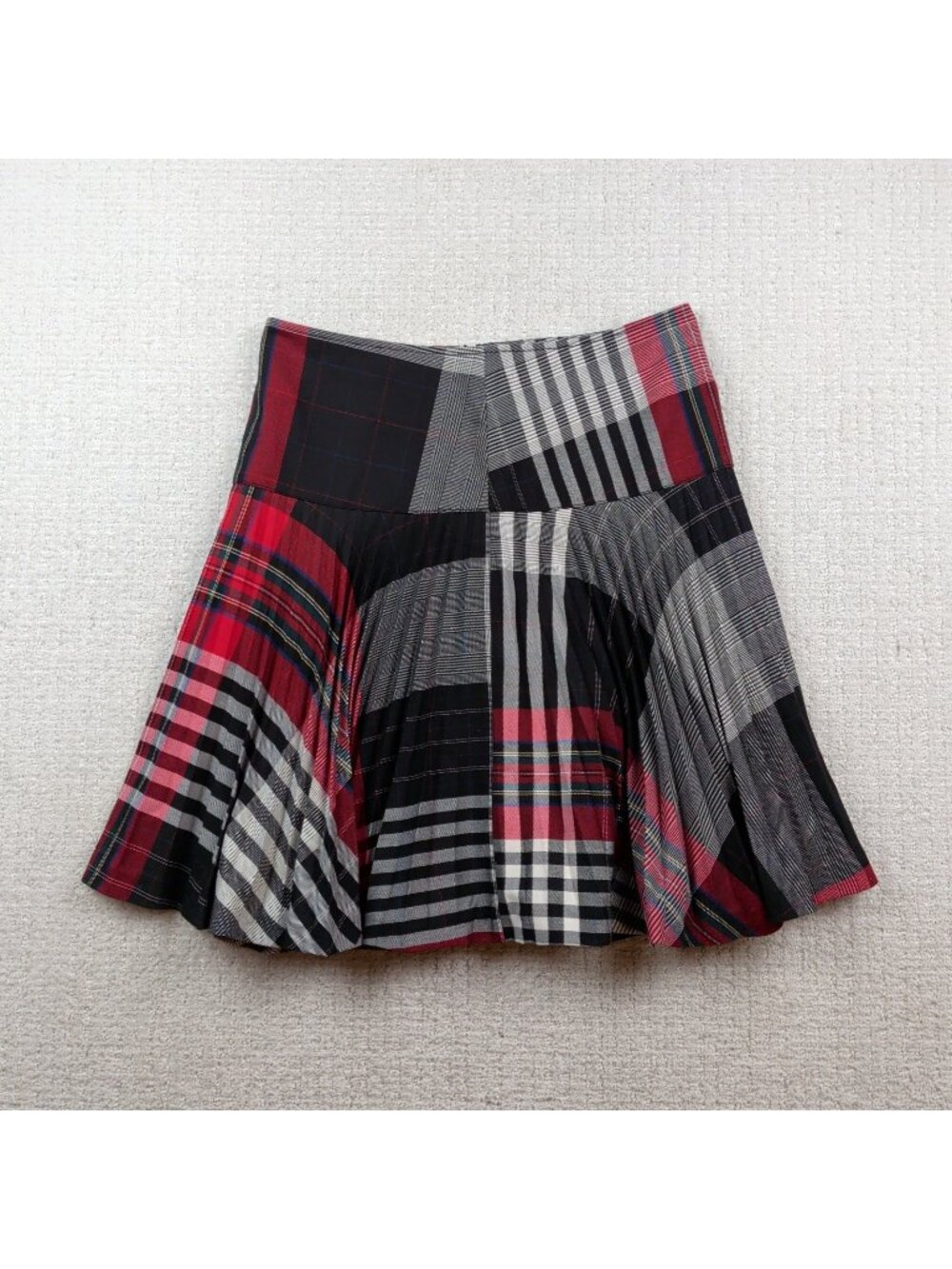 Y2K Mini Skirt High Waisted Pleated Plaid Patchwork Grunge Goth Academia Sz 7